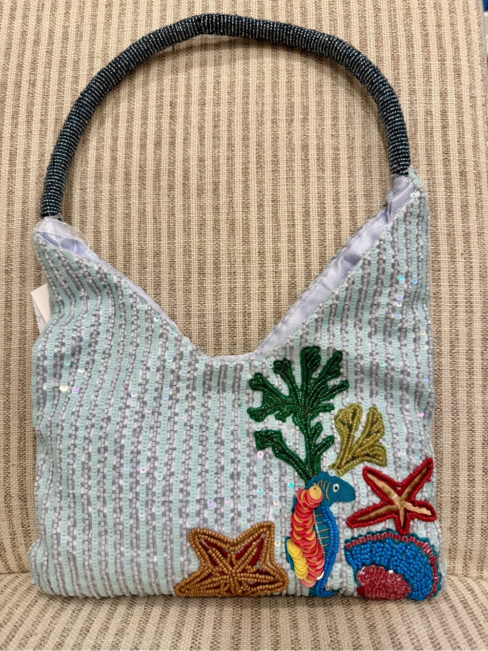 Beaded Ocean Motif Shoulder Bag with Turtle and Crab - Picture 2 of 3